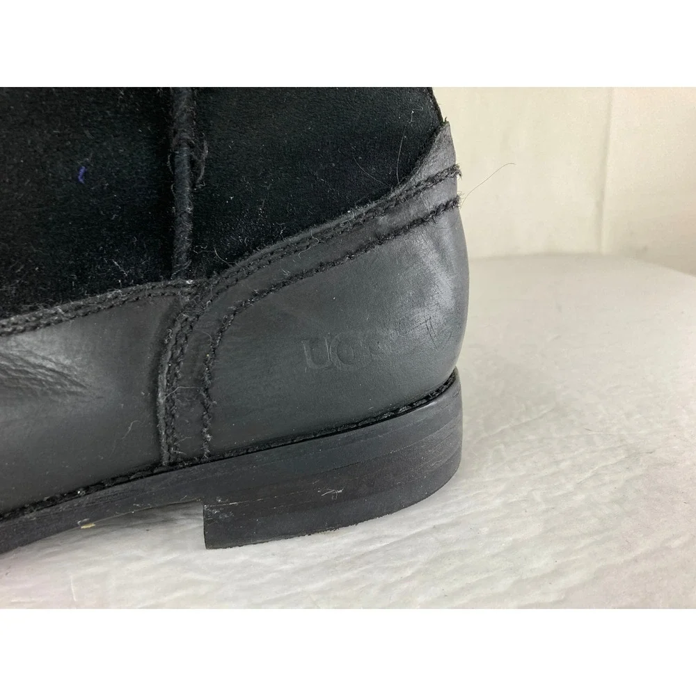 UGG Blackwell Boots Men 10 Black Leather Suede Pull On Biker Moto Designer Warm